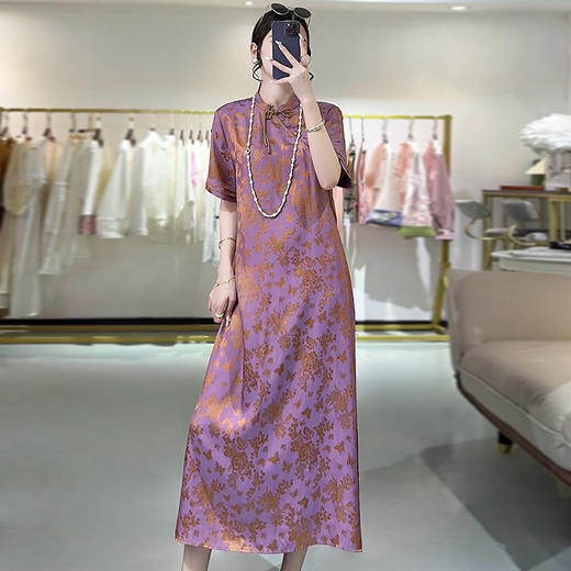 FLZD国风真丝交织连衣裙深圳南油高端女装夏季桑蚕丝新中式斜襟长裙子 商品图1