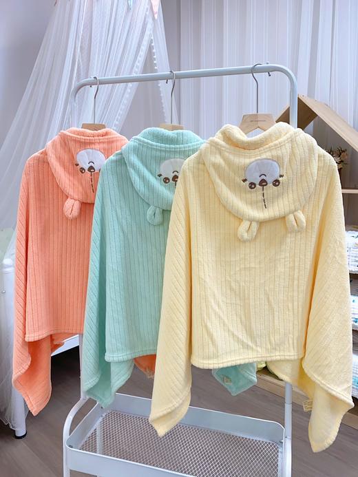 2024新款松植屋新款珊瑚绒小熊连帽浴巾斗篷 A类母婴级标准 男童女童连帽设计清新可爱 商品图3
