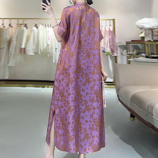 FLZD国风真丝交织连衣裙深圳南油高端女装夏季桑蚕丝新中式斜襟长裙子 商品图4