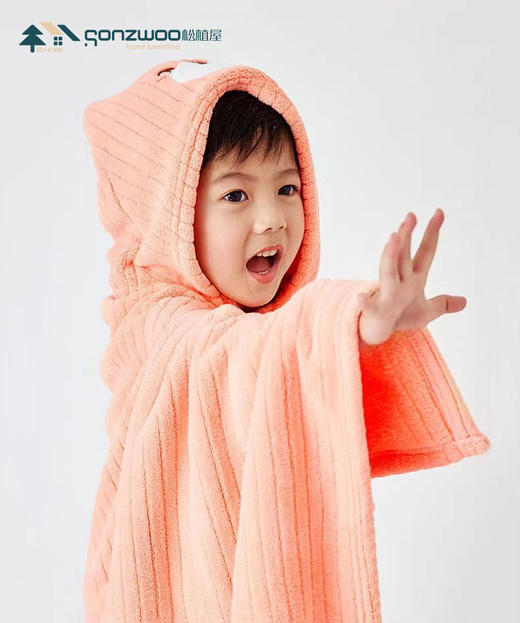 2024新款松植屋新款珊瑚绒小熊连帽浴巾斗篷 A类母婴级标准 男童女童连帽设计清新可爱 商品图0