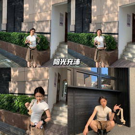 新品上身 | v领针织上衣搭配五分工装裤的氧气感👯