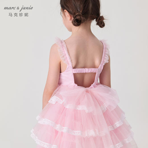 马克珍妮2024年夏装女童蕾丝层叠蝴蝶结飘带网纱蛋糕公主裙240876 商品图5