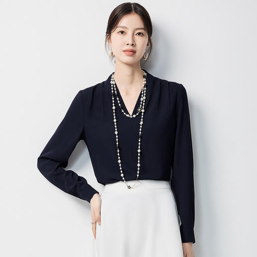 【气质V领】罗蒙女士长袖衬衫商务时尚优雅大气简约通勤百搭衬衫女 商品图4