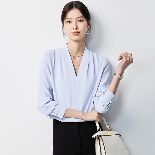 【气质V领】罗蒙女士长袖衬衫商务时尚优雅大气简约通勤百搭衬衫女 商品图3