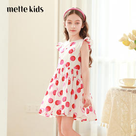 mettekids女童连衣裙2024夏季新款儿童公主裙女孩小飞袖纯棉裙子