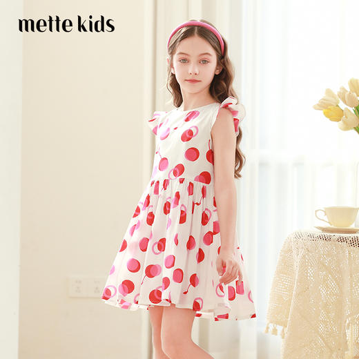mettekids女童连衣裙2024夏季新款儿童公主裙女孩小飞袖纯棉裙子 商品图0
