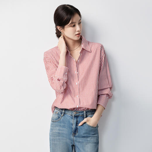 【100棉】罗蒙女士长袖衬衫精致简约舒适百搭商务休闲条纹衬衫女 商品图3