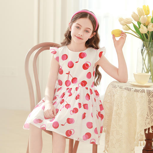 mettekids女童连衣裙2024夏季新款儿童公主裙女孩小飞袖纯棉裙子 商品图5