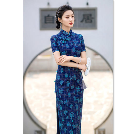 SYK复合蕾丝长款短袖旗袍2024夏季新款复古国风中老年女士宴会旗袍裙 商品图0