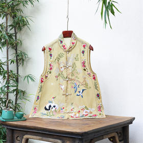 重工刺绣双层真丝欧根纱中式马甲背心FL6063