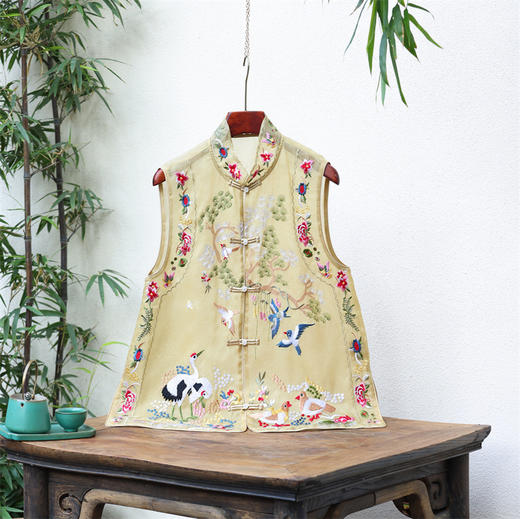 重工刺绣双层真丝欧根纱中式马甲背心FL6063 商品图0