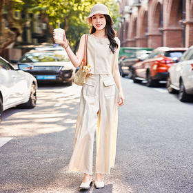 韩系复古小香风，无袖上衣阔腿裤两件套HR-MYIE2950