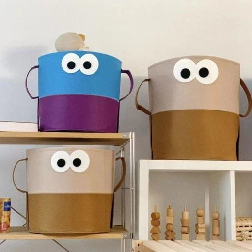 「买1送1！19.9到手两个」抖音小红书同款大容量看对眼大眼仔可折叠毛毡玩具杂物收纳整理脏衣篓 商品图2