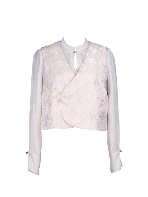 荷言GL 晚妆新 原创新中式改良坎肩马甲玉兰织金提花背心国风 商品图4