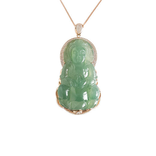 【天然正品】A货收藏级天然冰种绿色观音翡翠吊坠项链  280122NJS01+ 商品图0