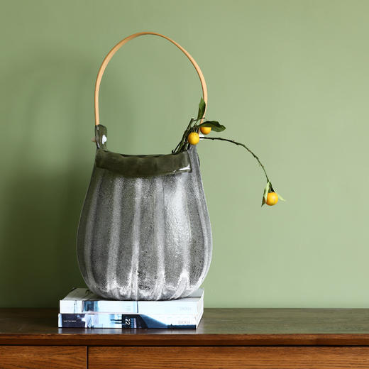 创意手工做旧磨砂大口手提篮艺术玻璃花瓶客厅家居电视柜软装饰品 商品图1