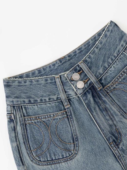 COCO ZONE 夏季蓝色牛仔裤立体口袋显瘦直筒裤CC1B1236 商品图4