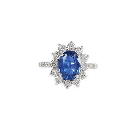 【天然正品】收藏级天然约2克拉无烧蓝宝石AU750白金镶钻戒指8.5号（戒圈可改） 080823NJS16+