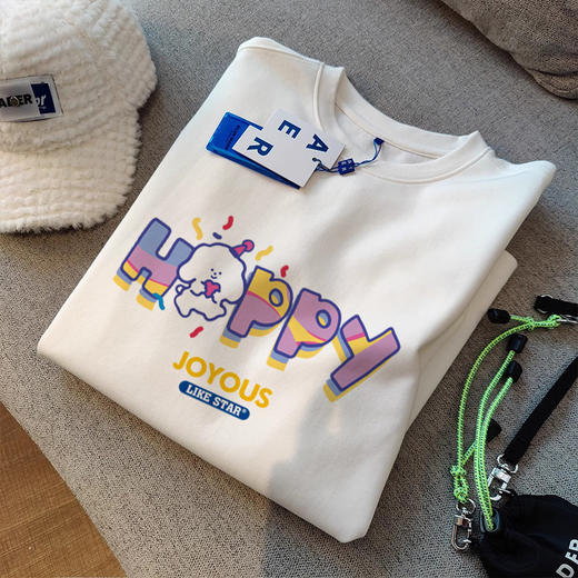 「230g重磅纯棉」HAPPY兔子-短袖t恤女年新款宽松韩版潮牌美式上衣 商品图3