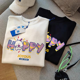 「230g重磅纯棉」HAPPY兔子-短袖t恤女年新款宽松韩版潮牌美式上衣