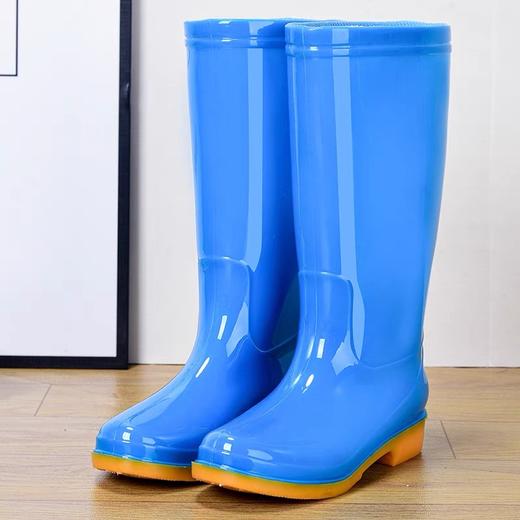 女雨鞋水鞋雨靴 蓝色防水高筒高胶鞋 厨房工地户外牛筋底耐磨防滑防劳保鞋工作鞋 1对 商品图2