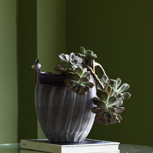 创意手工做旧磨砂大口手提篮艺术玻璃花瓶客厅家居电视柜软装饰品 商品图3