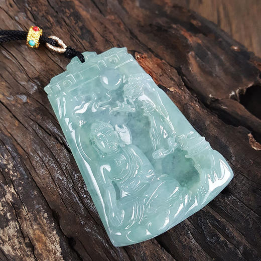 【天然正品】A货翡翠天然精品冰种绿底色释迦摩尼牌翡翠吊坠项链67.5*45.3*6.1MM（皆取最大值）150523NJS03+ 商品图2