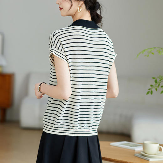 冰丝短袖条纹t恤刺绣撞色polo领针织衫CC-9013 商品图3