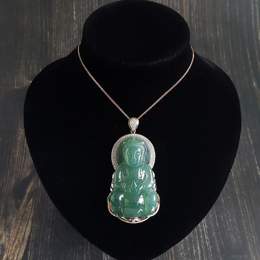 【天然正品】A货收藏级天然冰种绿色观音翡翠吊坠项链  280122NJS01+ 商品图6