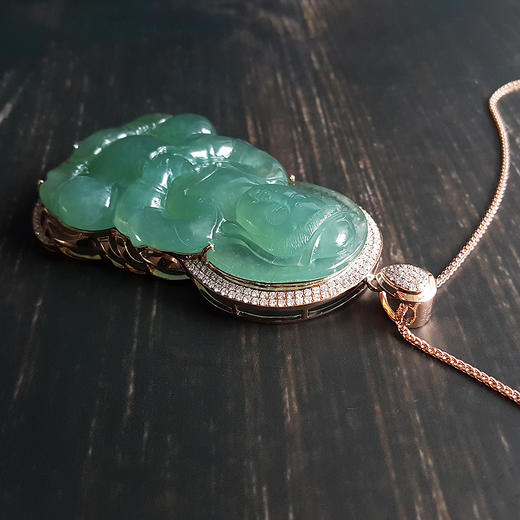 【天然正品】A货收藏级天然冰种绿色观音翡翠吊坠项链  280122NJS01+ 商品图2