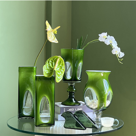 碧轩简约中古风渐变高脚烛台手工风灯花瓶软装酒店客厅家居玻璃瓶