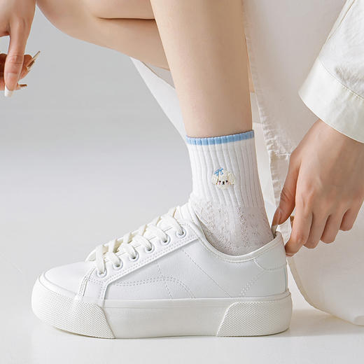 刺绣中筒小白袜无骨精梳棉袜【2412207/8/9】 商品图1