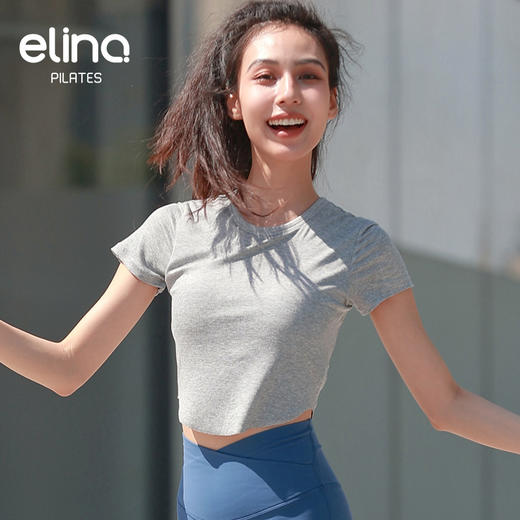elina一恋2024瑜伽普拉提健身露脐短袖运动t恤AD41032 商品图1