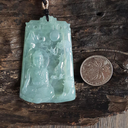 【天然正品】A货翡翠天然精品冰种绿底色释迦摩尼牌翡翠吊坠项链67.5*45.3*6.1MM（皆取最大值）150523NJS03+ 商品图4