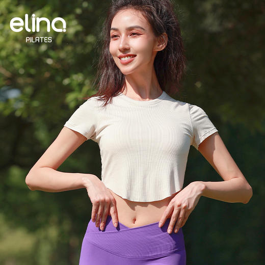 elina一恋2024瑜伽普拉提健身露脐短袖运动t恤AD41032 商品图6