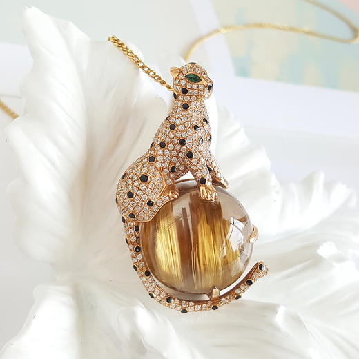 【天然正品】收藏级天然钛晶豹子造型吊坠项链 链长68CM  210722NJS13+ 商品图2