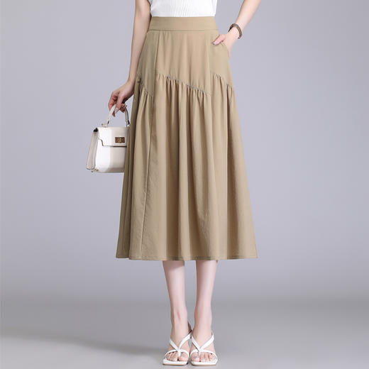夏款百褶拼接时尚修身A字大摆裙松紧腰MYX-98173 商品图1