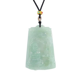 【天然正品】A货翡翠天然精品冰种绿底色释迦摩尼牌翡翠吊坠项链67.5*45.3*6.1MM（皆取最大值）150523NJS03+