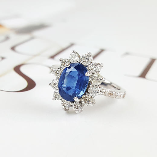 【天然正品】收藏级天然约2克拉无烧蓝宝石AU750白金镶钻戒指8.5号（戒圈可改） 080823NJS16+ 商品图1