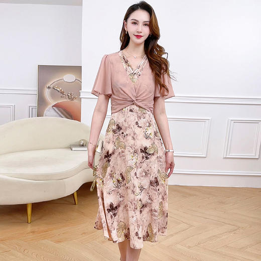 修身时尚雪纺裙，荷叶袖通勤洋气假两件连衣裙QYM-XQD-53A2449-L 商品图2