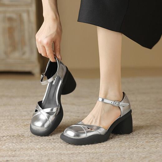 【预售5天】巨好穿不累脚牛皮凉鞋女夏季圆头高跟鞋粗跟真皮厚底一字带TYMXY&2169 商品图1