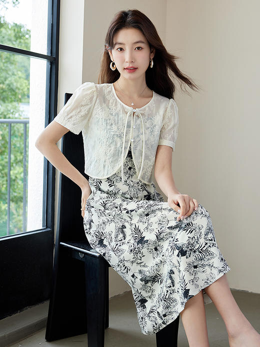 【专属特价】熙世界国风天丝小衫印花吊带连衣裙套装夏新中式女装两件套裙子 商品图5