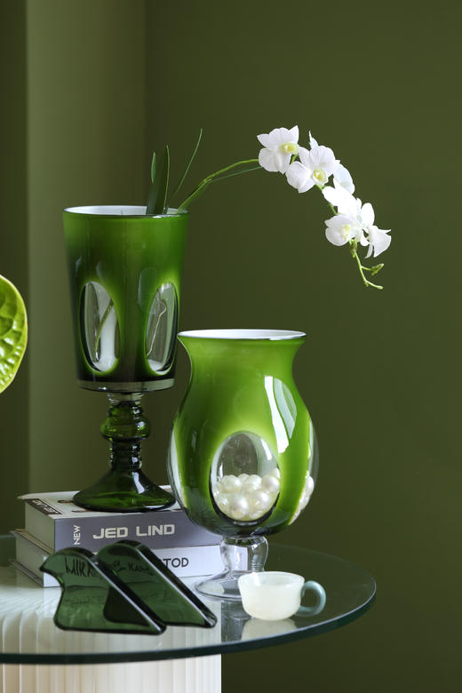 碧轩简约中古风渐变高脚烛台手工风灯花瓶软装酒店客厅家居玻璃瓶 商品图4