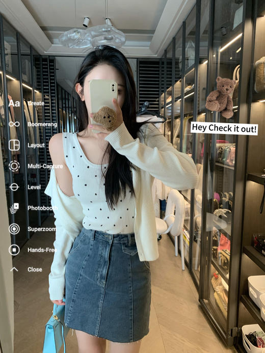 Read Nameless/白色波点背心开衫冰爽两件套＋版型超好的包臀牛仔裙裤 商品图0