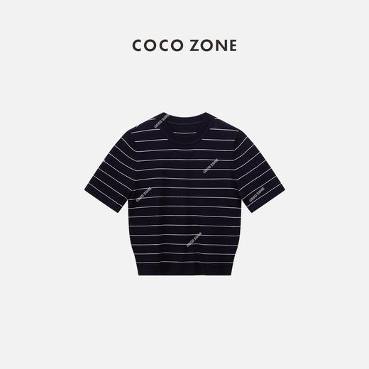 COCO ZONE ”星尔“2024夏季时尚撞色条纹短袖圆领针织开衫上衣CC2B0544 商品图0