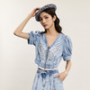 谜底短款上衣女2024夏季新品复古风V领刺绣泡泡袖牛仔服242MS0604 商品缩略图1