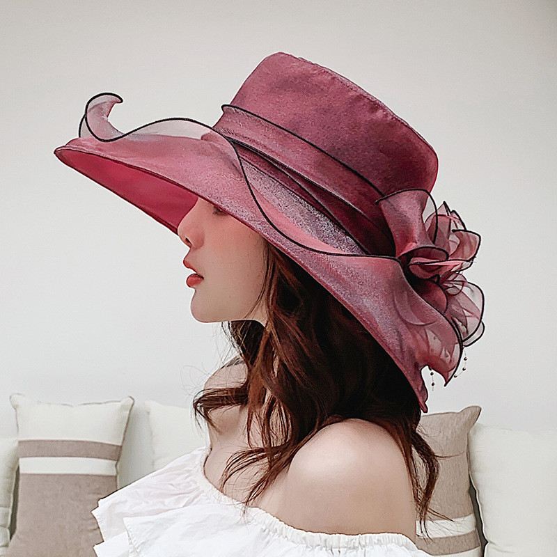 欧根纱轻薄透气花朵大沿帽遮阳帽JC-M8658