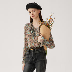 谜底薄款花色雪纺上衣长袖女2024夏季款田园风亲肤衬衫247MS5015