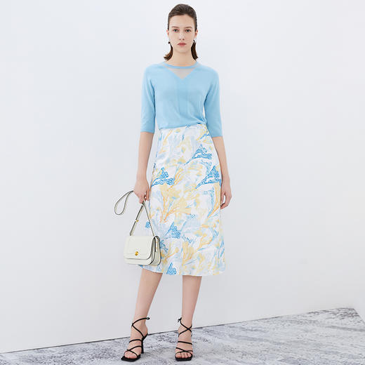 EITIE爱特爱夏季新款优雅大方印花高腰显瘦半身裙7506201 商品图1