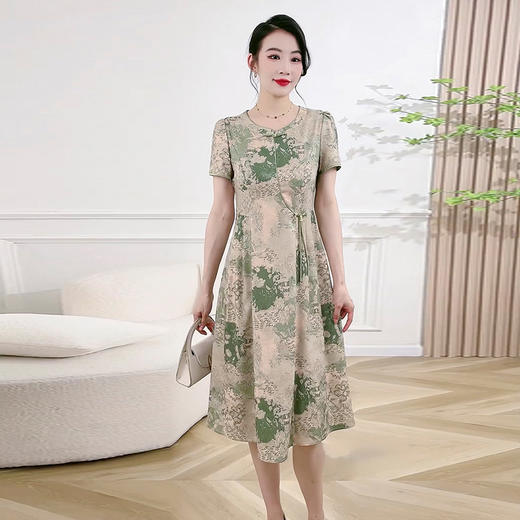 新中式国风印花，中长款时尚连衣裙QYM-XQD-11B2499-L 商品图1